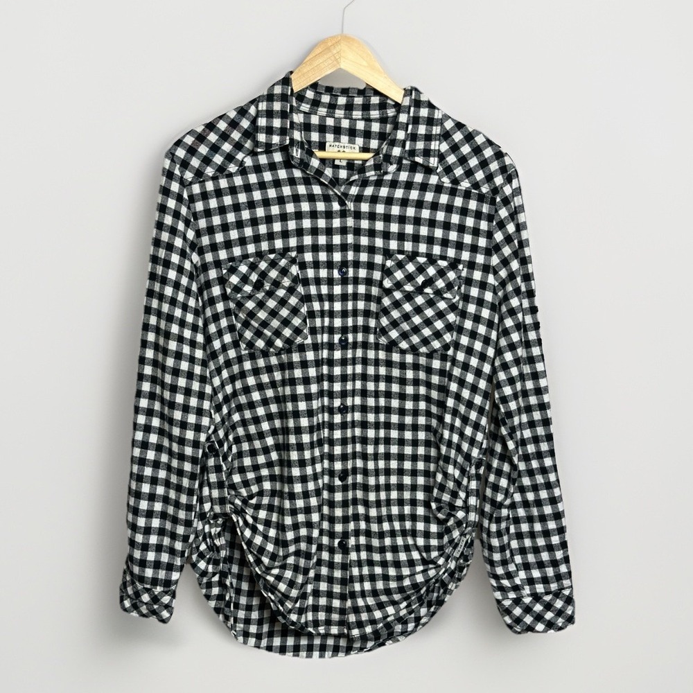 Matchstick‎ Plaid Flannel Shirt Black White Button-Up Long Sleeve Women's Large
